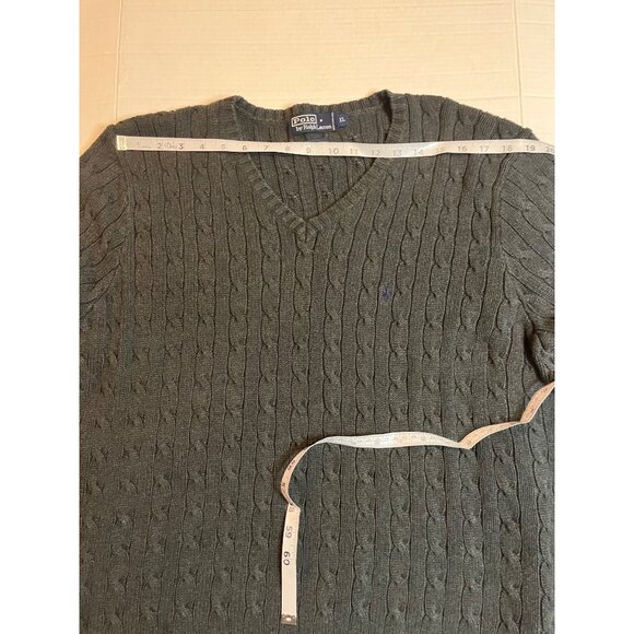 Polo Ralph Lauren XL Cable Knit V-Neck Sweater 100% Cotton Mens Gray hong kong - Picture 8 of 11